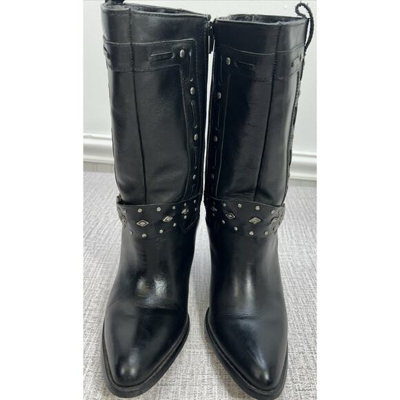 Dingo Women’s Black Dress Western Boots 9M Mid Calf Studded Harness Cowgirl - Picture 2 of 12